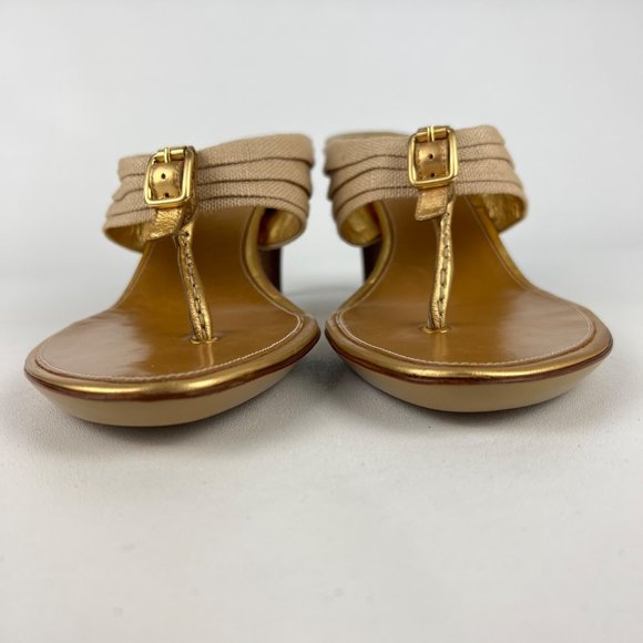 Cole Haan Gwen Air Womens Thong Heeled Sandals Natural Linen Buckle size 9.5 - Picture 5 of 16